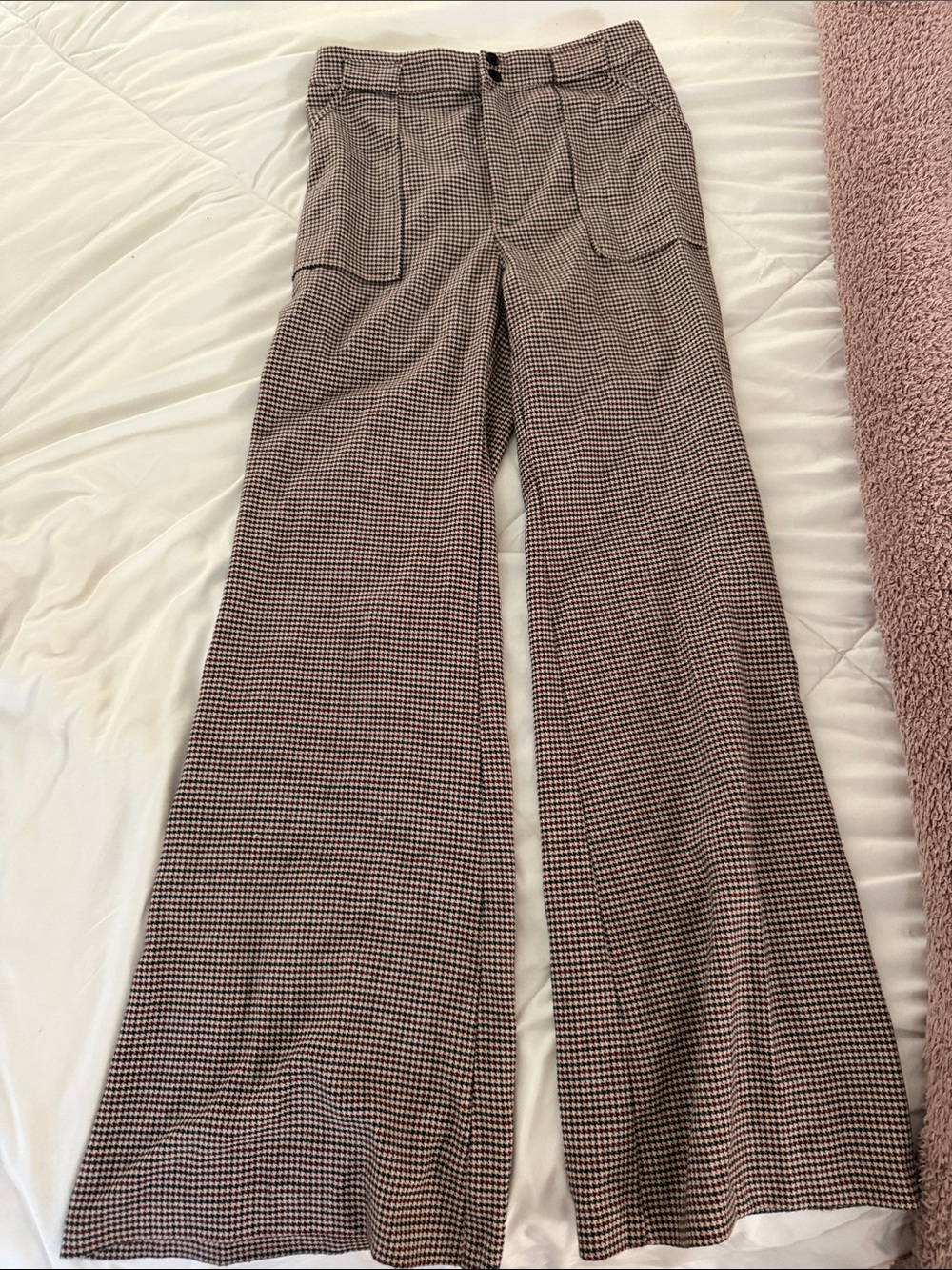 Free People Brown & Black Houndstooth Wide Leg Pants